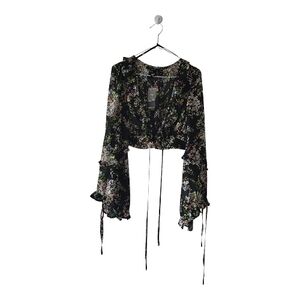 Forever 21 Black Floral Bell Sleeve Blouse